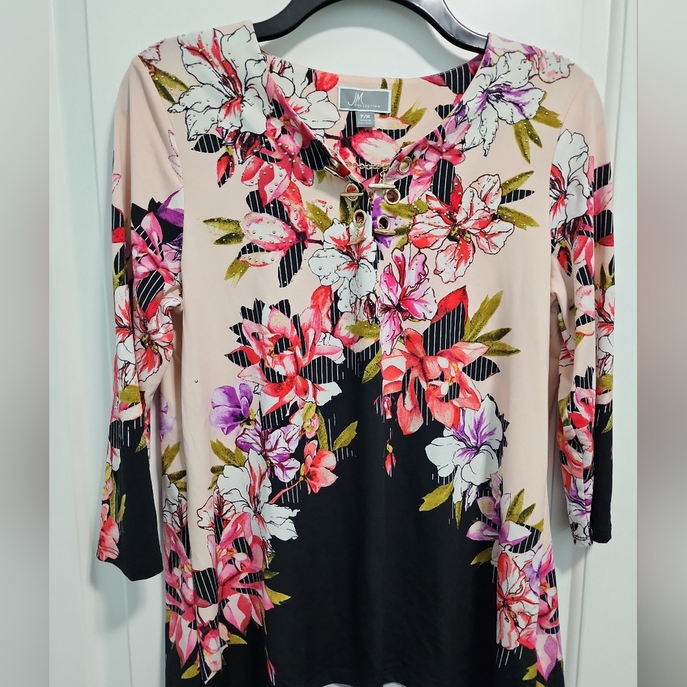 JM Collection pink and black floral top